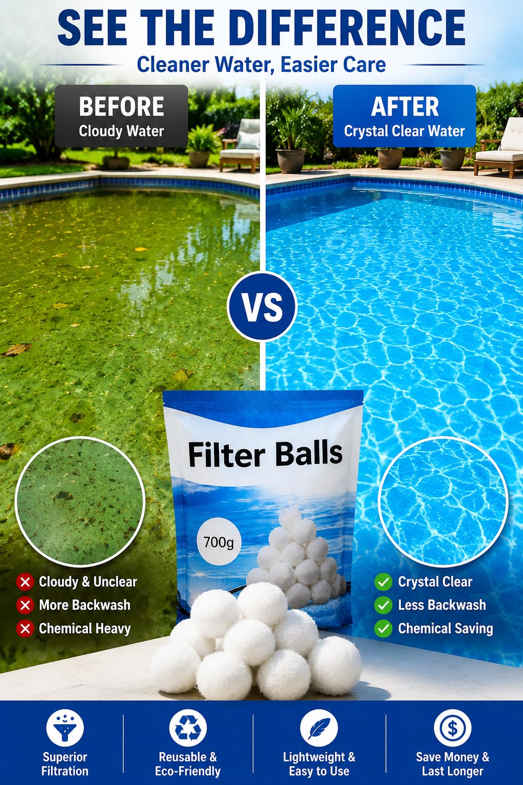 LYQC 1.5 lbs Pool Filter Balls Eco-Friendly Fiber Filter Media for Swimming Pool Sand Filters (Equals 25kg/50lbs Pool Filter Sand)