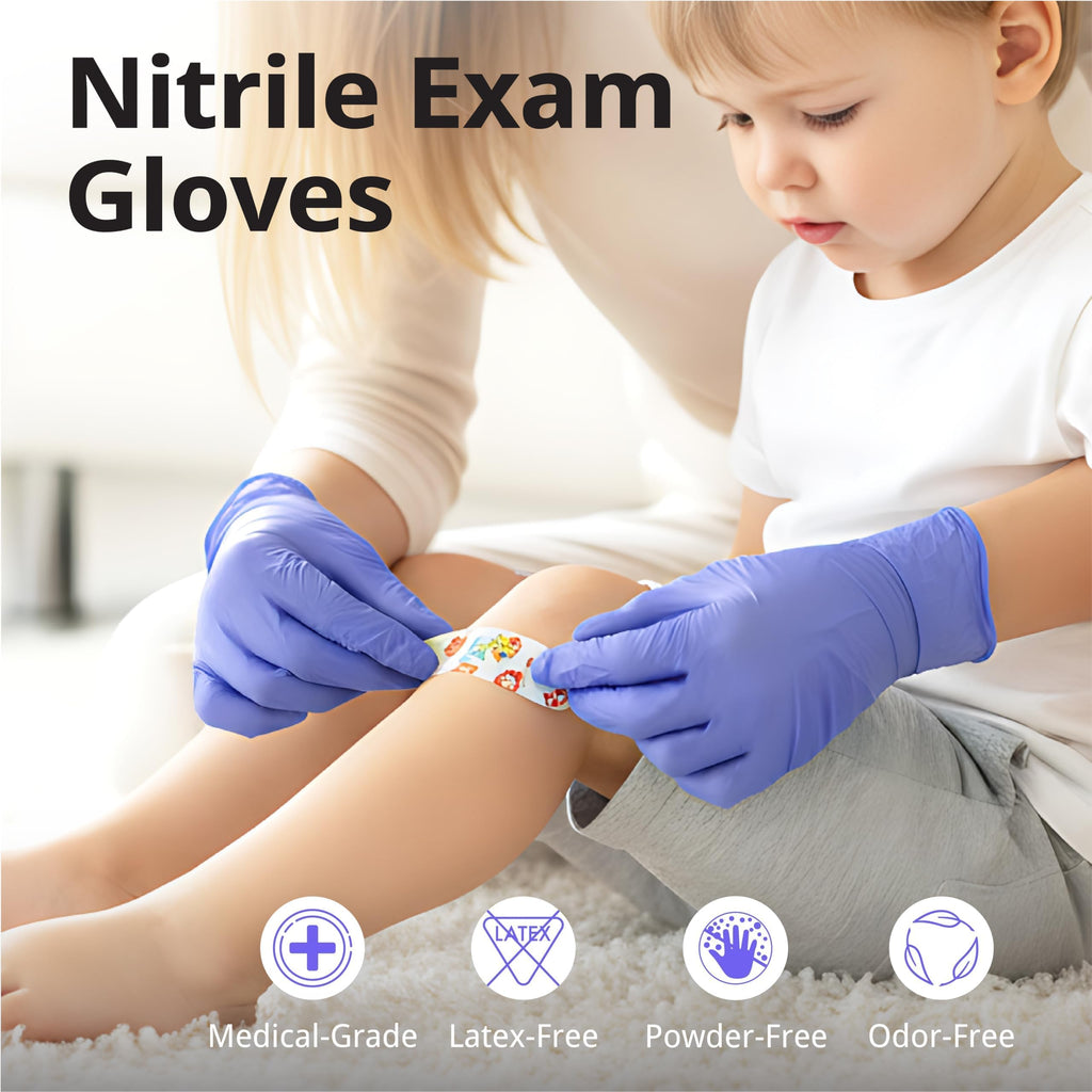 SwiftGrip Disposable Nitrile Exam Gloves, 3mil, Medium, Box of 50, Violet Nitrile Gloves Disposable Latex Free for Medical, Cleaning, Cooking & Esthetician, Food-Safe, Powder-Free, Non-Sterile, Purple