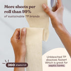 Betterway Unbleached Bamboo Toilet Paper Rolls - Eco-Friendly 3 Ply Toilet Tissue - 12 Long-Lasting Rolls - 360 Sheets/Roll - Organic, FSC Certified, Septic Safe TP - Lint-Free, PFAS-Free Bath Tissue