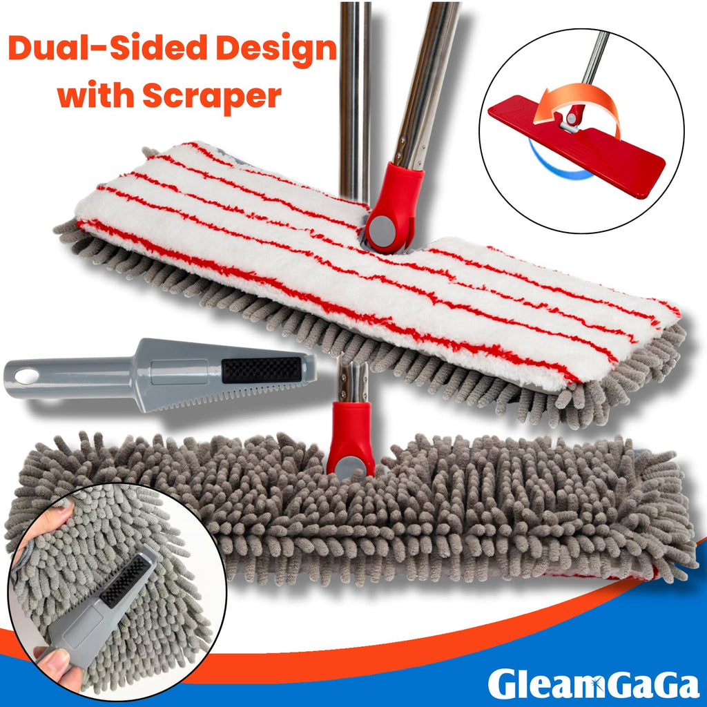 Microfiber Mops for Floor Cleaning, Flat Dust Mop with 4 Washable Pads, Dual-Sided Flip Mop for Wet & Dry Use, Extendable 62’’ Handle with Scraper, Floor Mops for Hardwood,Laminate,Vinyl,Kitchen,Tile
