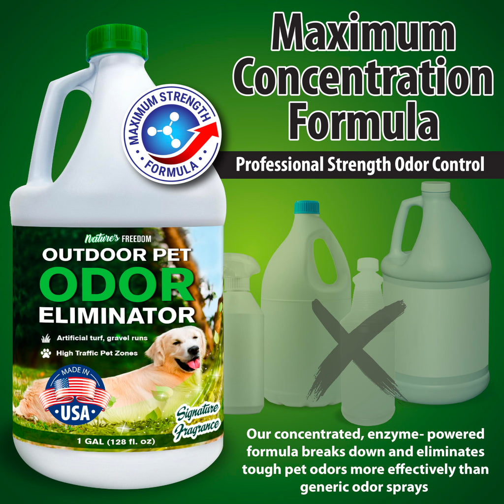 Nature's Freedom Hose-End Outdoor Pet Odor Eliminator – Gallon Enzyme Cleaner with Spray Gun for Yard, Turf, Patios, Kennels, Concrete