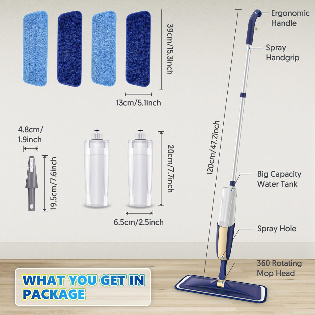 Spray Wet Mops for Floor Cleaning: Hardwood Floor Mop 2 Bottles Refillable