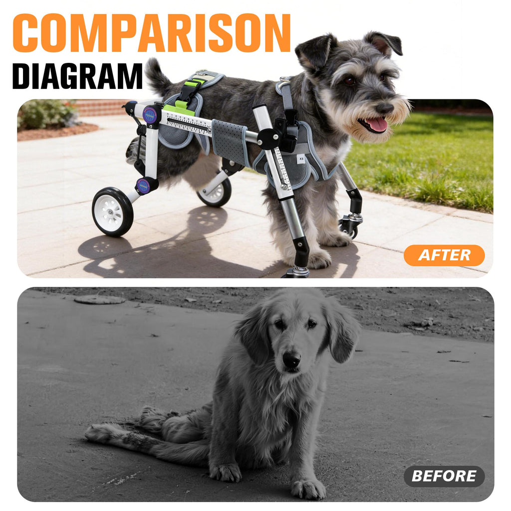 LetPetRun Dog Wheelchair 4 Wheels Adjustable, Full Body Support Dog Cart for Front & Rear Legs, Lightweight Mobility Aid for Disabled Small Dogs (XS for 11-18lbs)
