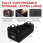 TRUNKCRATEPRO Extra Large Multi Compartments Collapsible Portable Trunk Organizer with Metal Hooks, Recommended for Really Large Loads Black Extra Large