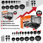 KATA Hole Saw Kit, 24PCS Hole Saw Set with 3/4"-6"(19-152mm) Multi-Size Saw Blades, Precision Hole Saw Drill Bit Kit with Mandrels & Solid Storage Case Cutting for Drywall, Soft Wood, PVC, Plastic