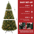 Hykolity 7 ft Prelit Artificial Christmas Tree with 300 Warm White LEDs