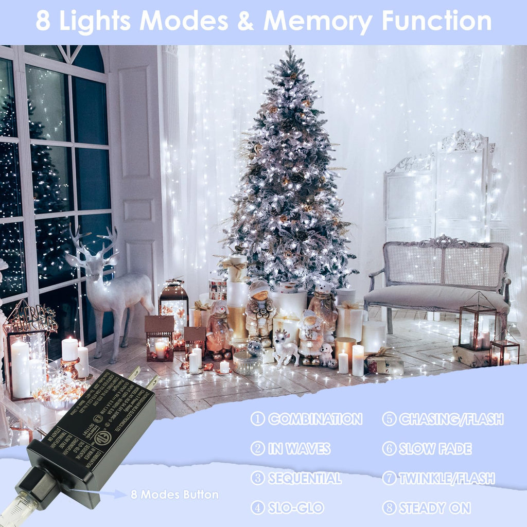 66FT 200 LED Fairy Lights Plug in, 8 Modes Twinkle Lights Cool White