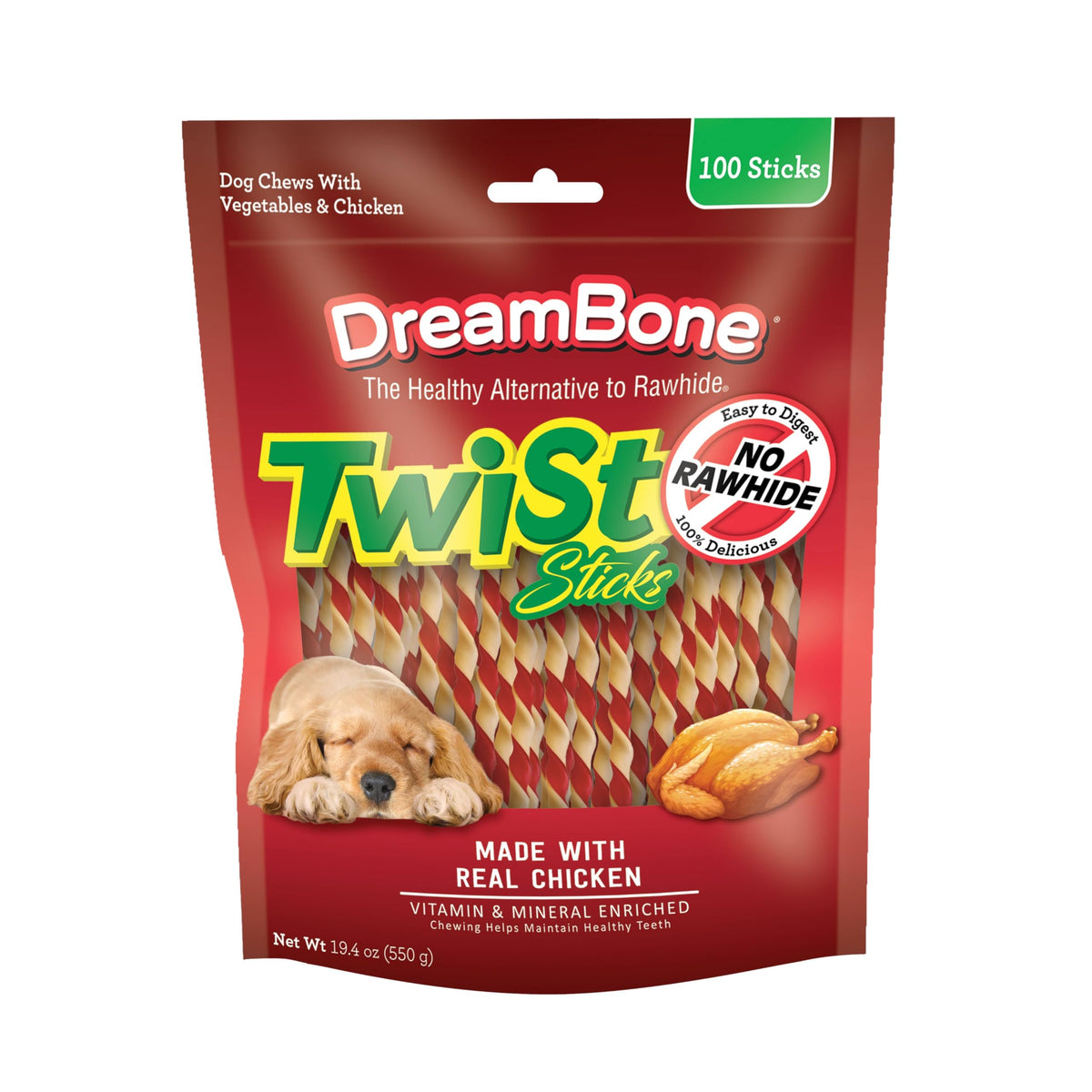 DreamBone Twist Sticks Rawhide-Free Dog Treats with Real Protein, 100 Count