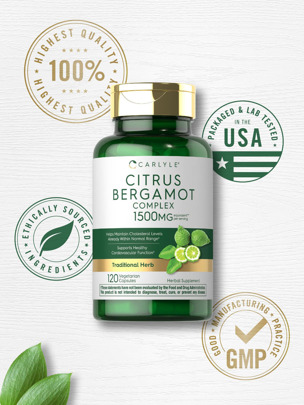 Carlyle Citrus Bergamot Supplement | 120 Capsules | Vegetarian, Non-GMO and Gluten Free Complex Extract Formula