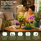 Grow Lights for Indoor Plants Full Spectrum, Desk LED Plant Light with Faux Wood Grain, 12"-43" Height Adjustable, Auto On/Off Timer 3/9/12H, 3 Modes 10 Dimmable Levels for Succulents, Herbs