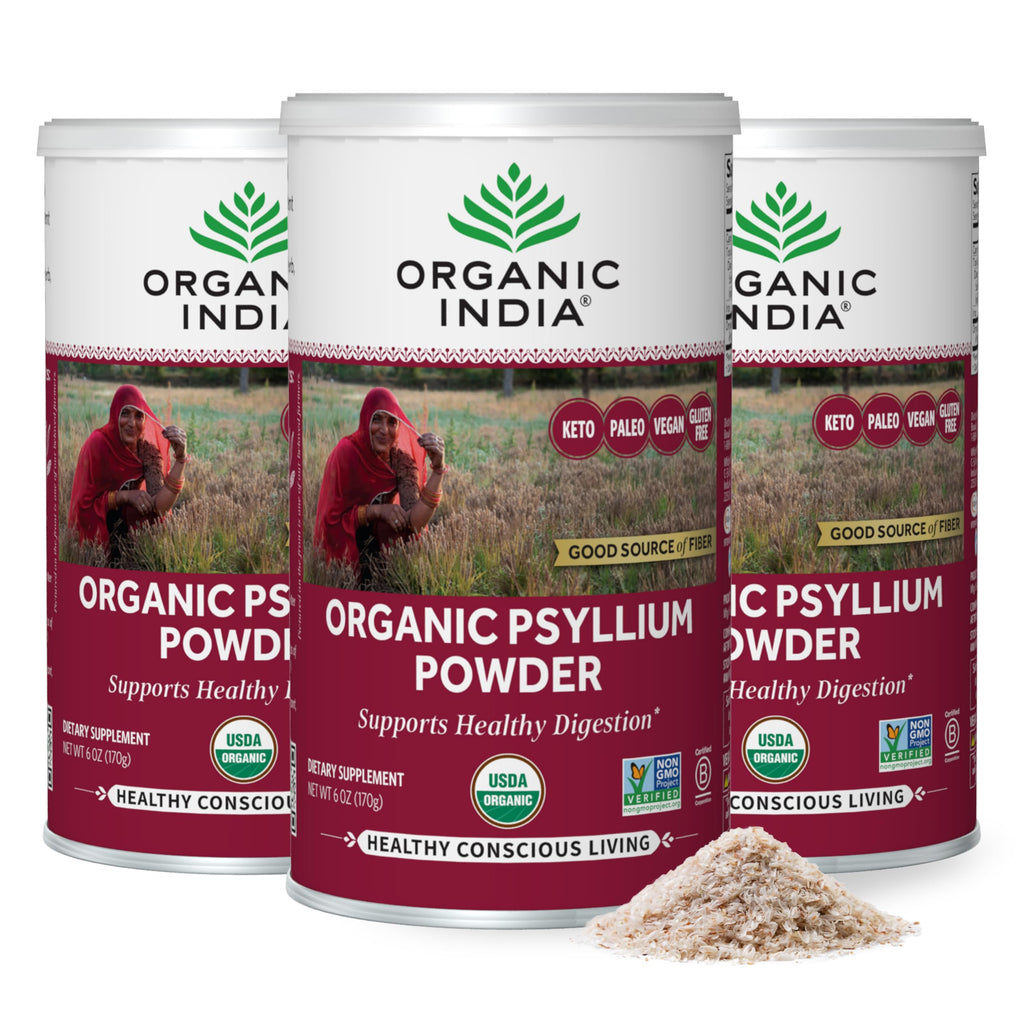 ORGANIC INDIA Psyllium Powder Organic - Fine Grain Psyllium Supplement, Digestion Support, Vegan, Gluten-Free, Non-GMO, Source of Fiber - 6 oz (Pack of 3)