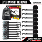 XSTRAP STANDARD Ratchet Tie Down Straps 8PK 1'' x 10 ft - 900 LB Break Strength Cargo Straps for Moving Appliances, Lawn Equipment, Motorcycle (Black)
