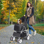 BBBuy 4 Wheels Foldable Pet Dog Cat Jogger Stroller Travel Carrier Strolling Cart w/Waterproof Cover Storage Basket Cup Holder & Removable Liner for Medium Small Cat Dog, Black