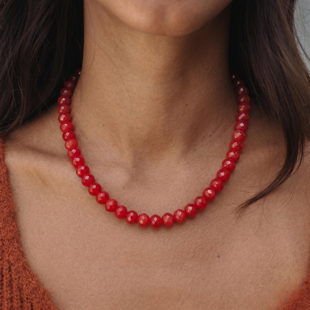 Badu Red Gemstone Beaded Necklace for Women Natural Stone Bead Beach Choker Necklace Fashion Trendy Jewelry Gifts