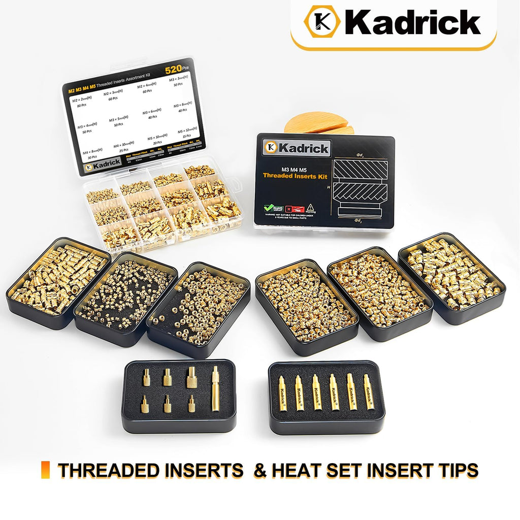 KADRICK 300PCS M2 M2.5 Heat Set Inserts Kit,M2*3/4/5mm*3mm M2.5*3/4mm*3.5mm