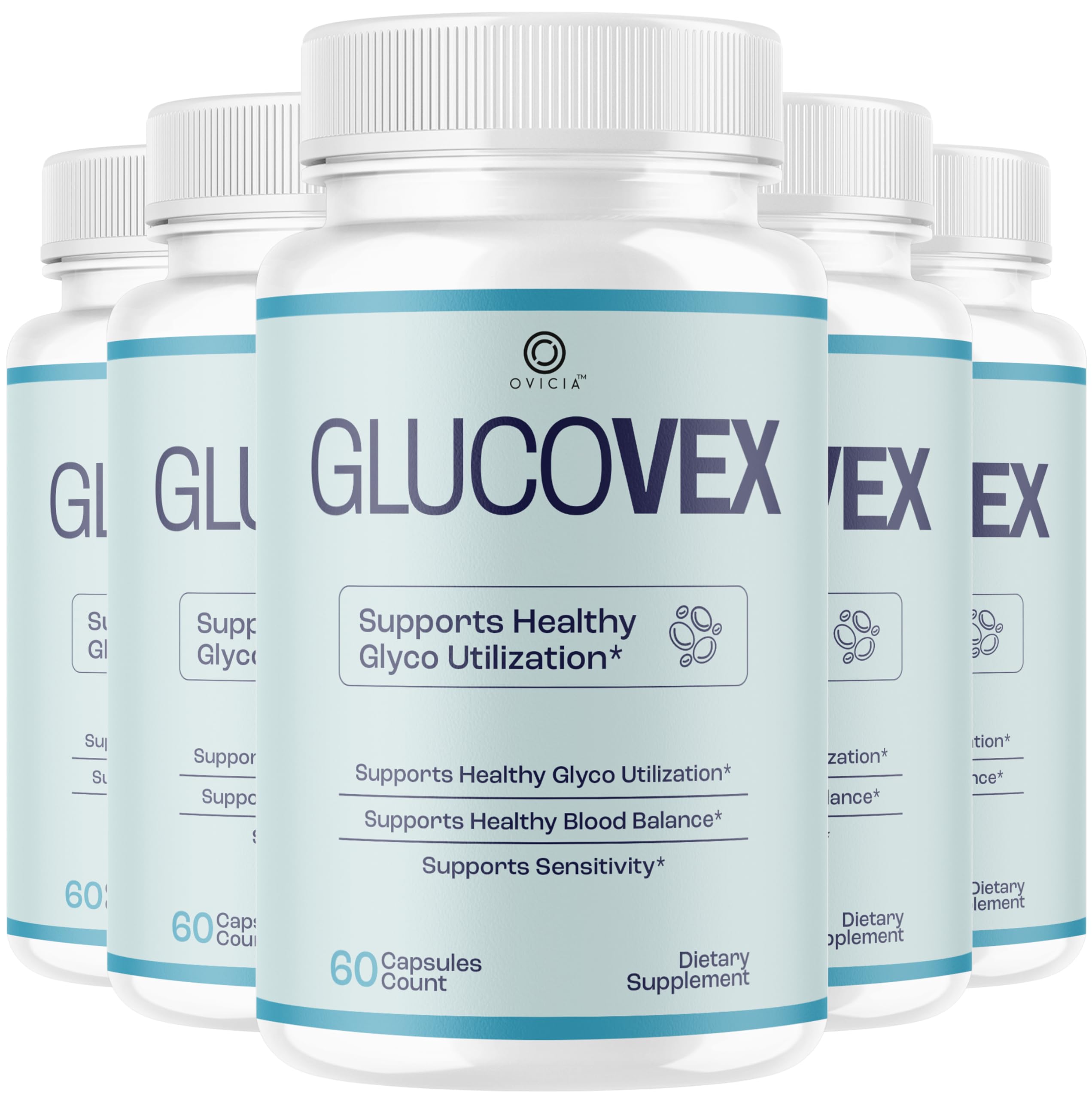 (5 Pack) Glucovex Supplement Capsules - Official Glucovex Support Premium Pills Advanced Formula With All Natural Ingredients, Maximum Strength for Wellness & Overall Health, 300 Capsules for 5 Months