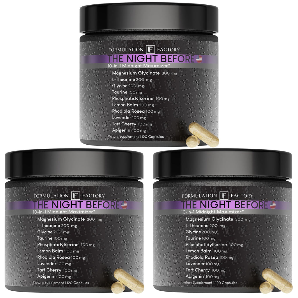Formulation Factory The Night Before 10-in-1 Midnight Maximizer Sleep Supplement, Magnesium Glycinate, L-Theanine & More, Stress Relief, Relaxation, Focus (6 Month Supply, 360 Capsules)