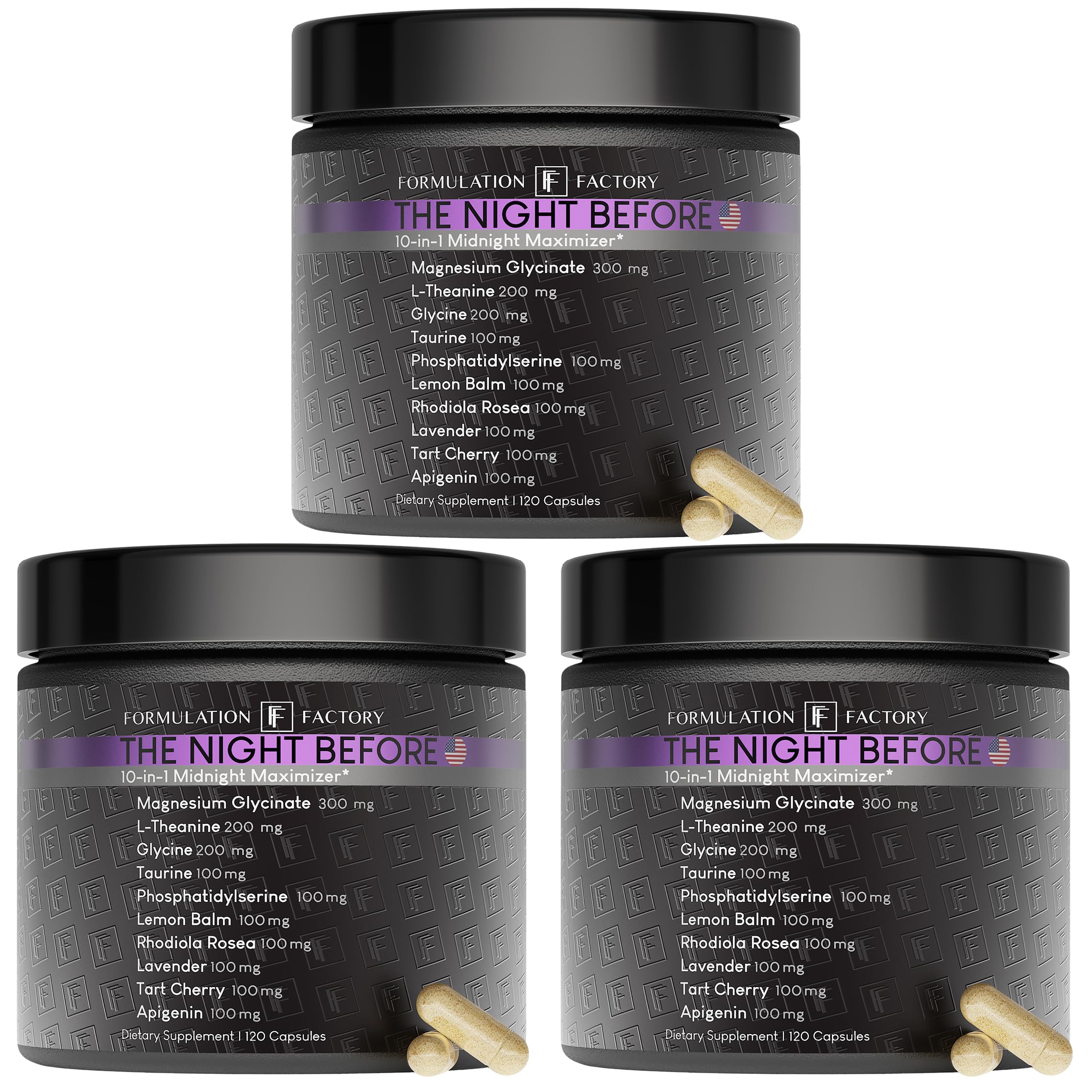 Formulation Factory The Night Before 10-in-1 Midnight Maximizer Sleep Supplement, Magnesium Glycinate, L-Theanine & More, Stress Relief, Relaxation, Focus (6 Month Supply, 360 Capsules)