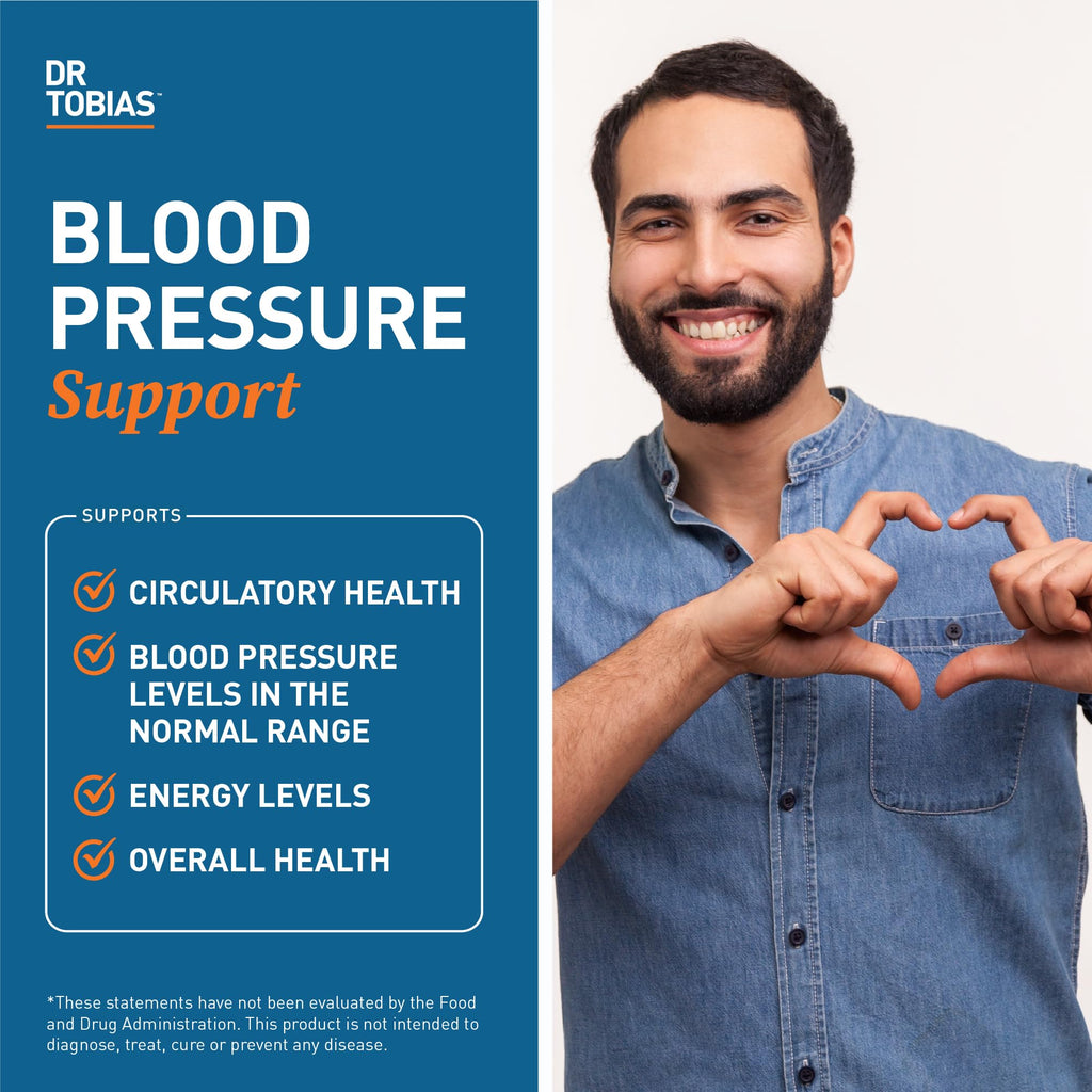 Dr. Tobias Blood Pressure Support Supplement with Hawthorn, Hibiscus Flower, Olive Leaf & Garlic, Supports Normal Circulatory Health with Vitamins C, B6, B12, Niacin, Folate & Herbs, 90 Capsules