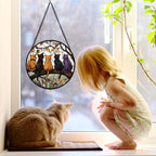 5 Cats on a Branch Stained Glass Window Hanging Suncatcher Gifts 6.3"