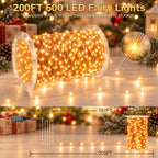 KNONEW 203FT 600LED Outdoor Fairy Lights Plug in Warm White Christmas Decor