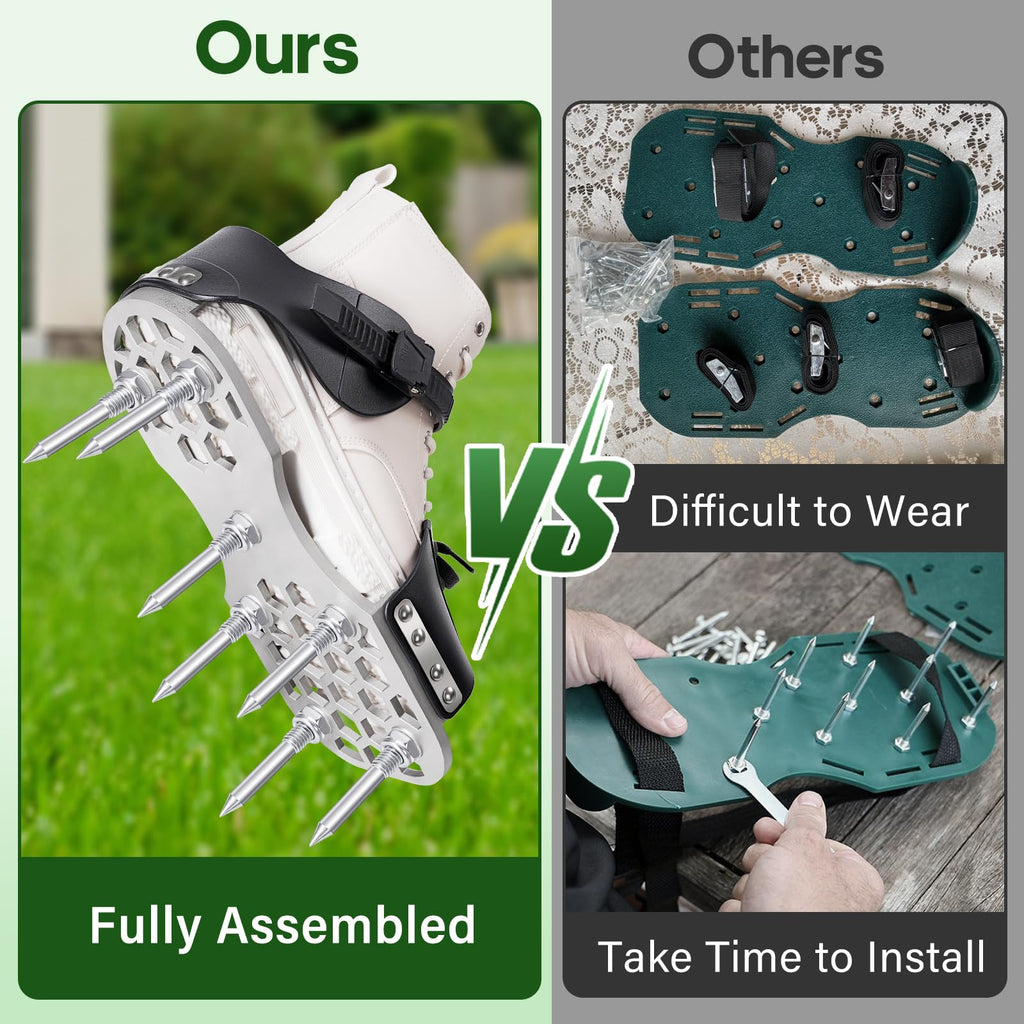 Aerator Shoes, Lawn Aerator Shoes for Grass with 5mm Metal Sole, Aeration Shoes for Lawn with Adjustable Straps, Fully Assembled Aerating Shoes for Lawn with Bend-Resistant Spikes - Black