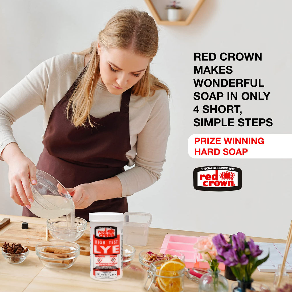 The Boyer Corporation Red Crown Lye for Soap Making, Sodium Hydroxide Pure High Test Food Grade Lye, Caustic Soda, Drain Cleaner and Clog Remover, 3 Pack 2.2 lbs.