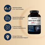 NatureBell Alpha Lipoic Acid Complex, 600mg, 300 Capsules | 4-in-1 Myelinctin Formula with R-ALA, S-ALA, Thiamine & Benfotiamine | High Absorption & Antioxidant Support | Non-GMO, Gluten-Free