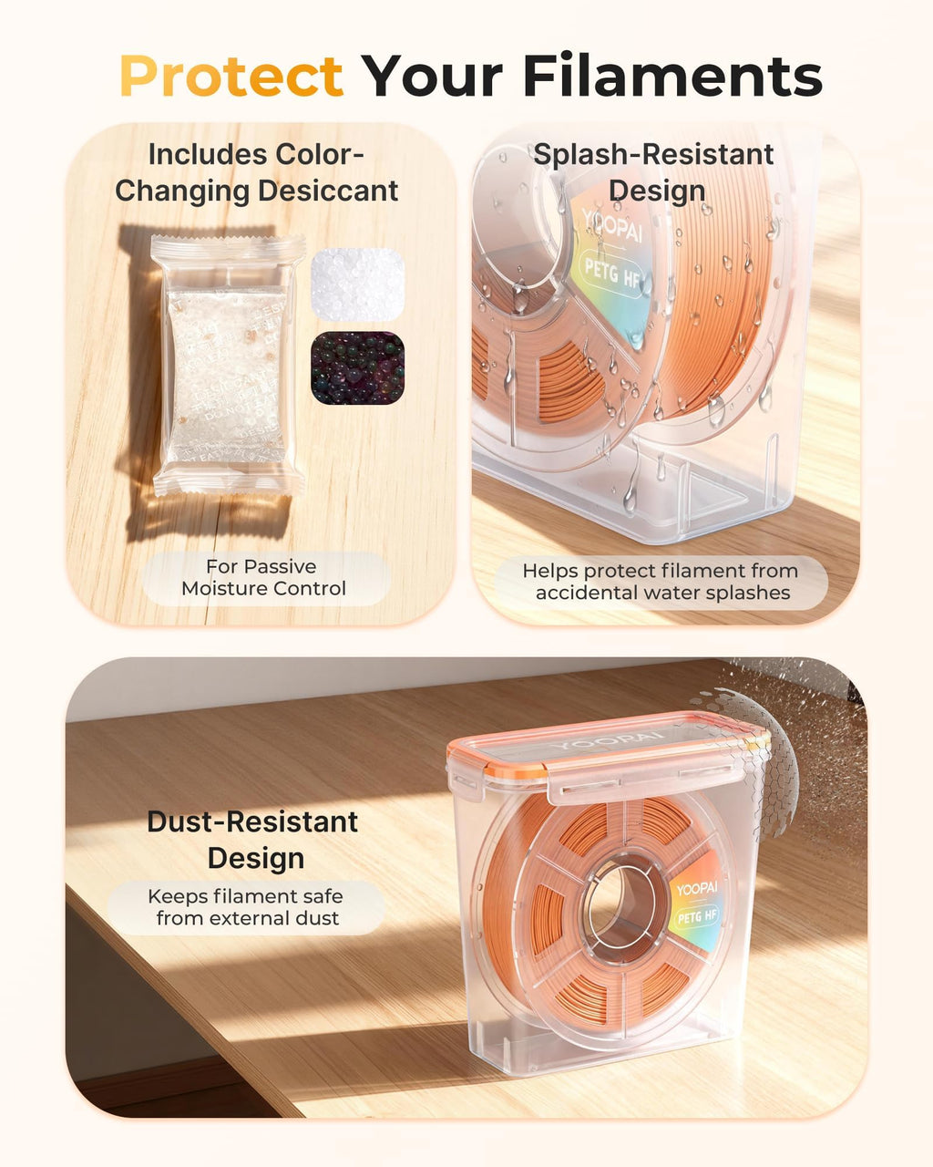 YOOPAI Pro Filament Storage Box – Precision-Fit Airtight Container for Single 1KG Spools, Flat-Lid Design for Stable Stacking, Premium Desiccant Moisture Control, 3D Printer Filament Storage 8 Pack