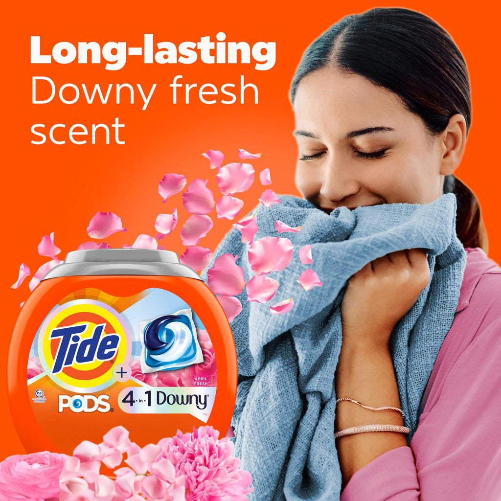 Tide PODS Laundry Detergent Soap with Downy 4-in-1 Stain Remover Freshness Softness Detergent pacs, April Fresh Scent, 85 Count