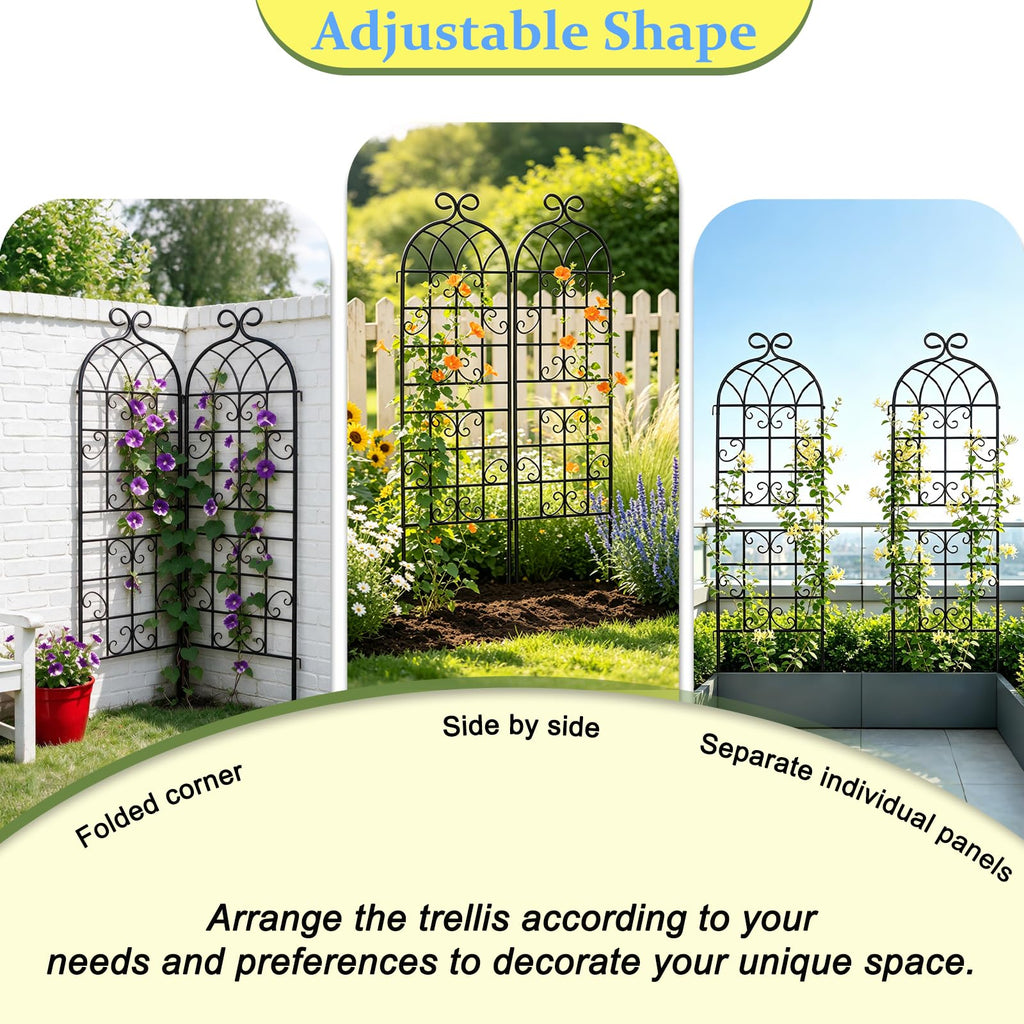 Lorenzo 2 Pcs 70 x 20 Inch Rustic Iron Garden Trellis for Climbing Plants Outdoor, Black Metal Arch Decoration Plant Supporting Perfect for Roses Flower Cucumbers Courtyards Lawns Clematis