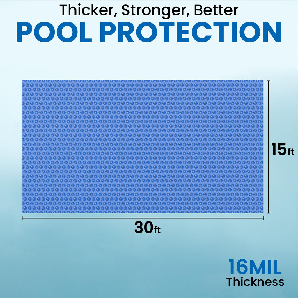 Sun2Solar Solar Pool Cover 16 Mil | 15 x 30 Ft Blue Solar Blanket | Rectangle Swimming Pool Cover | Water Conservation & Debris Protection