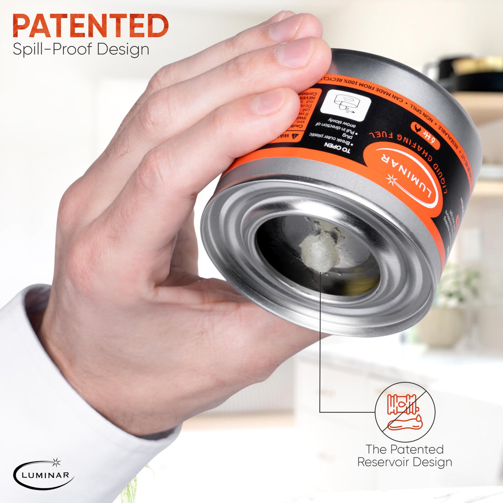 Luminar Resealable-Wick Chafing Fuel Cans, 6 Pack, 6 Hour - Premium Quality Burners for Food Warmers - No More Spills, Waste, or Hassle - Perfect for Convenient, and Long-Lasting Event Catering