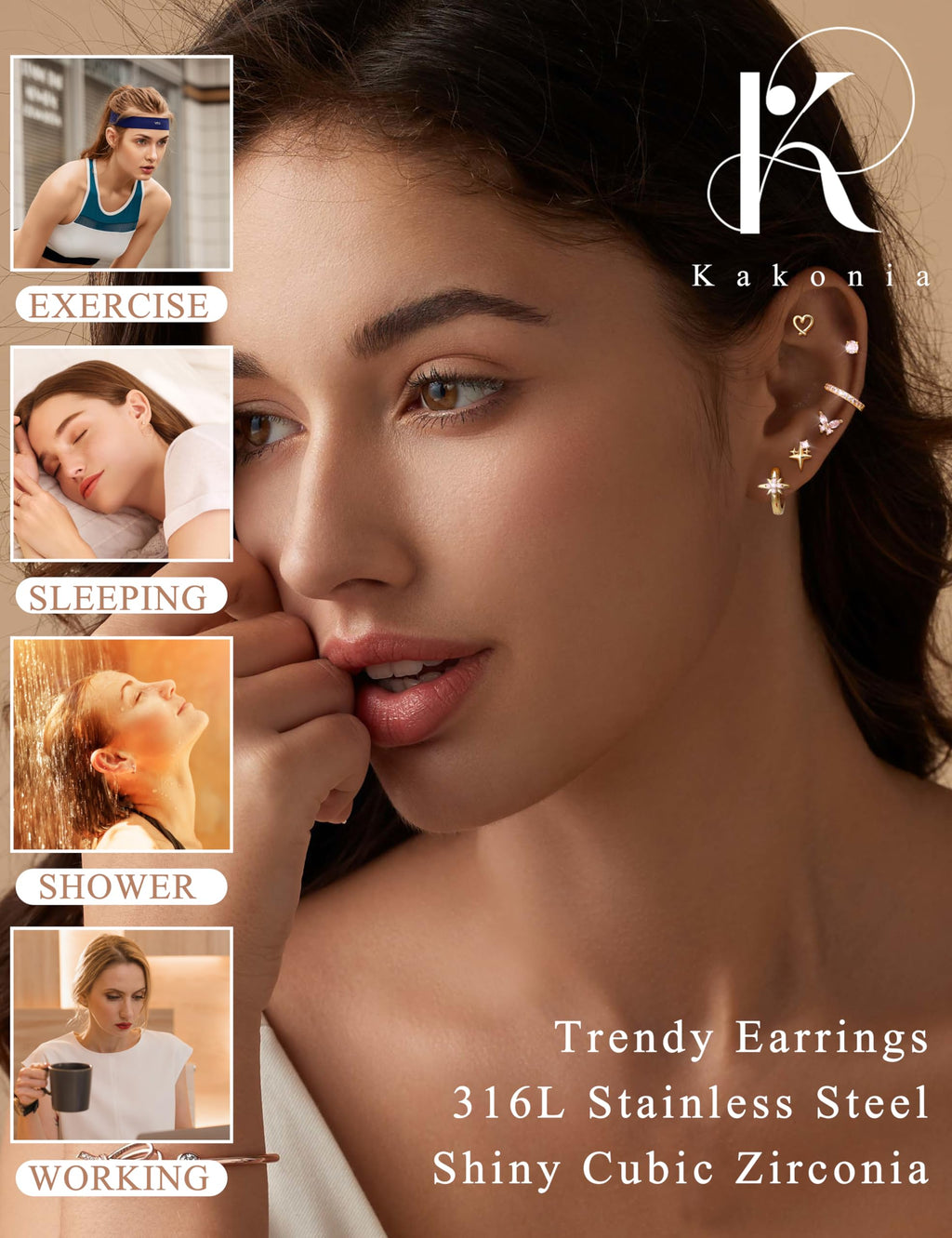 Kakonia Hypoallergenic Flat Back Earrings for Women Men Surgical Steel Earring for Sensitive Ears, 14K Gold Plated Stainless Steel Flatback Stud Hoop Cartilage Earring Stacks for Multiple Piercing G P