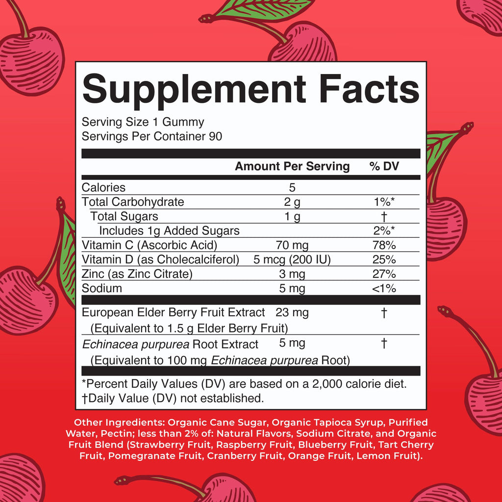 Mary Ruth's 5-1 Immunity Gummies with Elderberry for Kids & Adults | Cherry | Pectin Based | Vegan | 90 Count