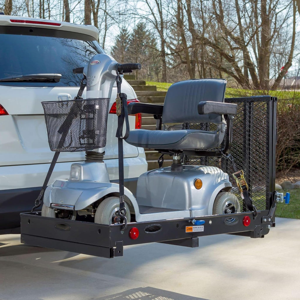 Silver Spring Folding Steel Wheelchair Carrier with Ramp & Hitch Mount, 48" x 27.75", Black - Heavy-Duty and Foldable Mobility Carrier for Scooter Vehicles and Wheelchairs