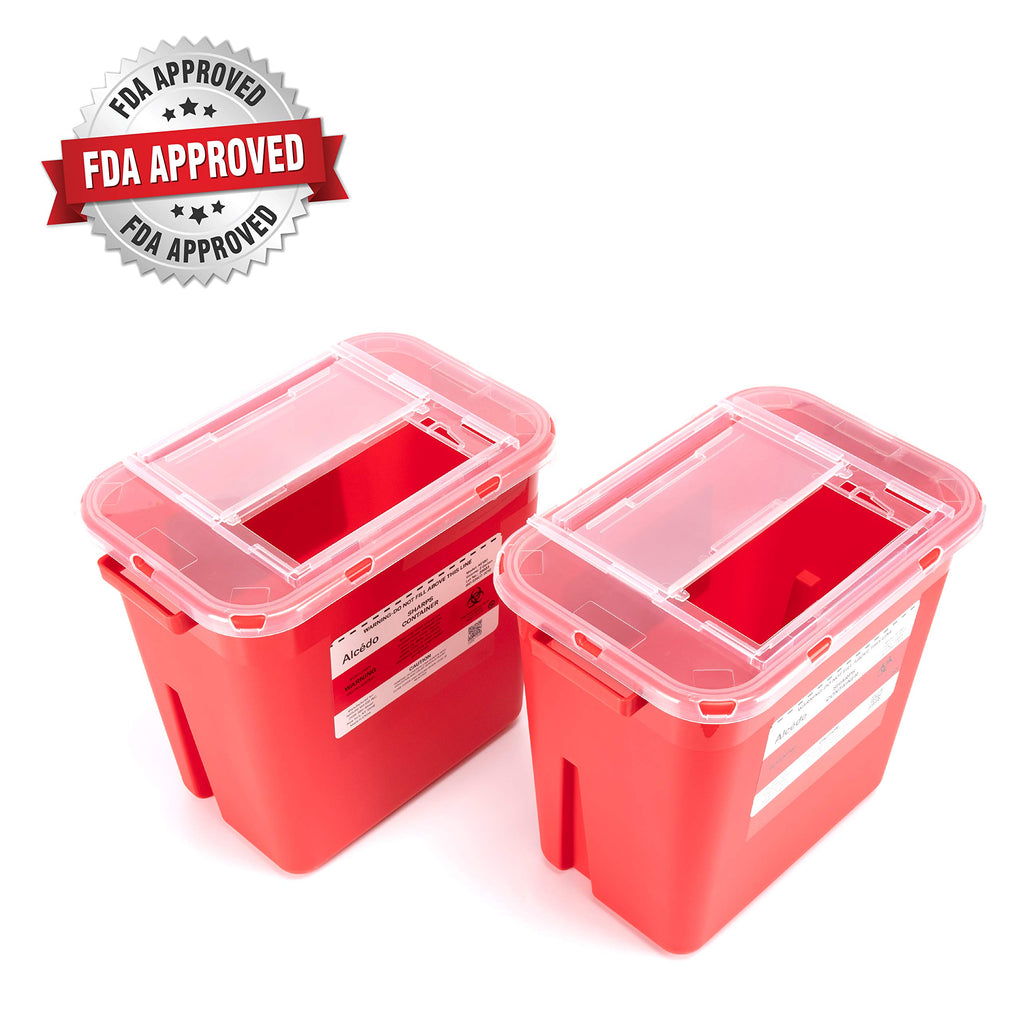 Alcedo Sharps Container for Home Use 2 Gallon (5-Pack), Biohazard Needle and Syringe Disposal, Professional Medical Grade