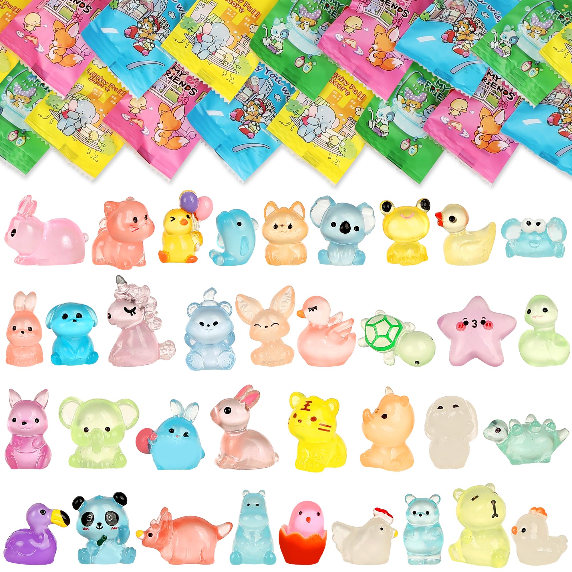 EKisemio 120Pcs Mini Resin Animals Blind Bags, Glow Mystery Figures Bags