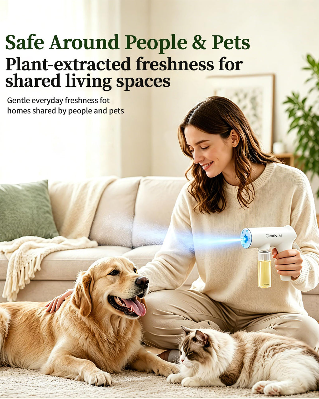 GeniKiss Nano Blue Light Deodorizer Spray Refill Pet & Home Odor Eliminator