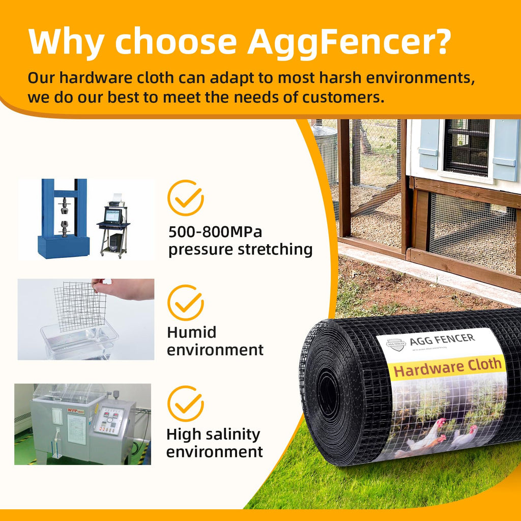 AggFencer 16in x 100ft Black Hardware Cloth 1/2 inch 19Ga PVC Coated Wire Mesh Vinyl Coated Fence, Welded Metal Chicken Wire Fencing Roll, Garden Plant Fencing, for Chicken Coop and Home Improvement