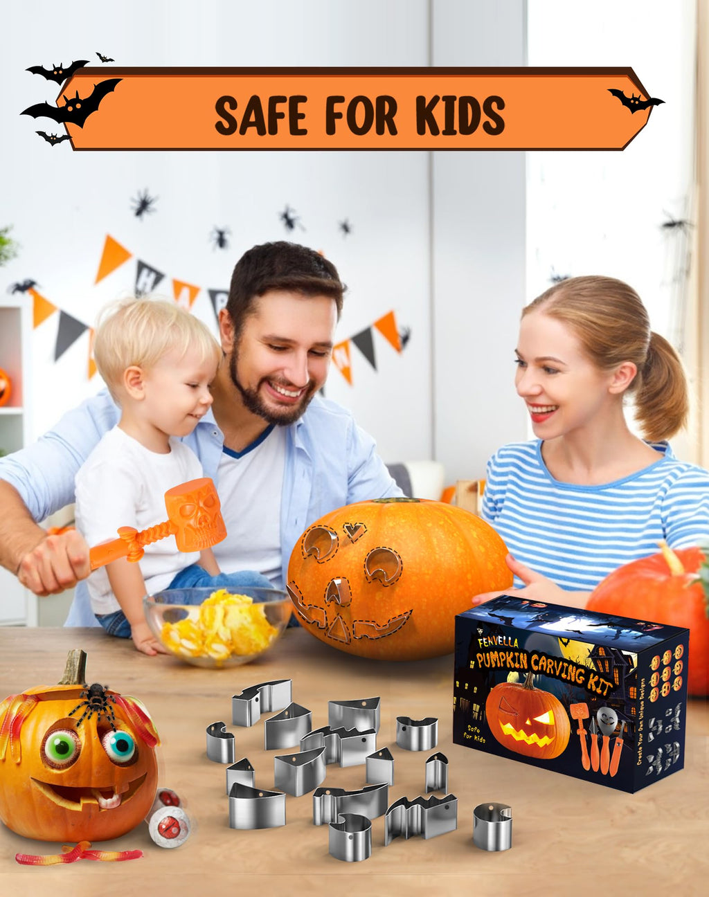 Fenvella Pumpkin Carving Kit Tools & Stencils Set Halloween Cookie Cutters