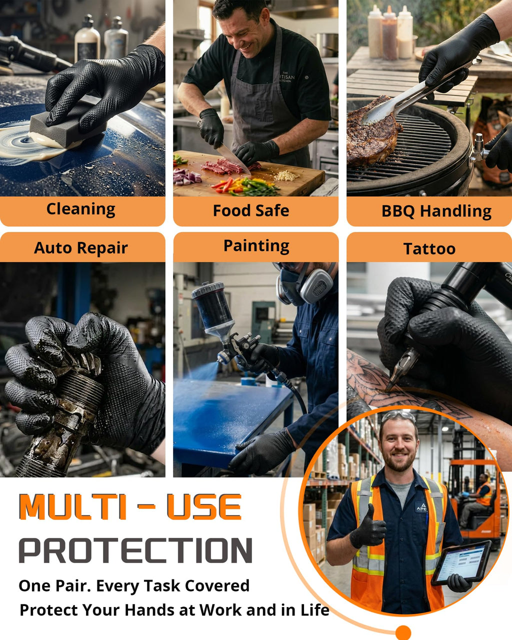nitroshield 9mil Heavy Duty Disposable Nitrile Gloves, Black XLarge 800Pcs -Chemical Resistant, Latex Powder Free Rubber Gloves Diamond Texture for Automotive, Mechanics, Cooking,BBQ, Industrial Use