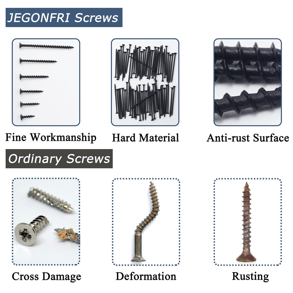 JEGONFRI 45PCS #10 × 5" Coarse Thread Black Drywall Screws, Wood Screws