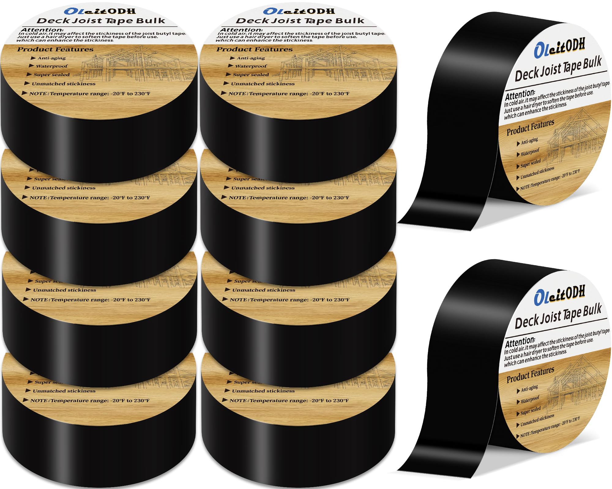 Oleitodh 10 Rolls Joist Tape Decks Bulk Flashing Tape for decking 2 Inch x 50' Weatherproof Butyl Sealant Deck Tape Joist-Beam Joist Tape for Wood Joists Decks Roof