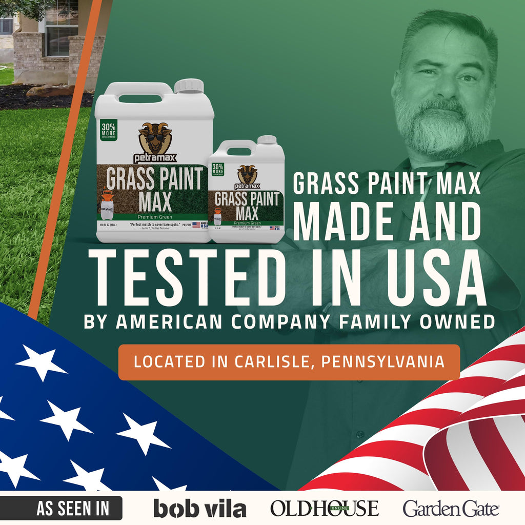 PetraMax Max Grass Paint for Lawn - Maintain Perfect Green Grass, Spray for Lawn & Shrubs Green Spray, Paint Pair with Petra Sprayers - Touch up Dog Spots - Non-Toxic Safe for Pets (Premium, 1 Gal)