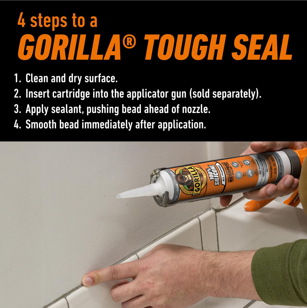 Gorilla 100% Silicone Sealant All Purpose, 10 Ounce Cartridge, Clear (Pack of 12)