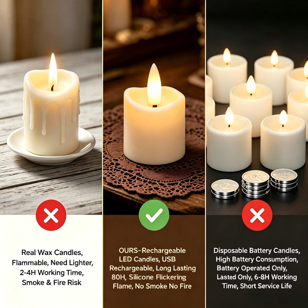 Rechargeable Flameless Tea Light Candles with Timer Remote, 1.5"x2.2" Electric Fake Flickering Votive Candles for Anniversary Wedding Centerpiece Table Decor Funeral Halloween Christmas (6 Pack)