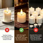 Rechargeable Flameless Tea Light Candles with Timer Remote, 1.5"x2.2" Electric Fake Flickering Votive Candles for Anniversary Wedding Centerpiece Table Decor Funeral Halloween Christmas (6 Pack)