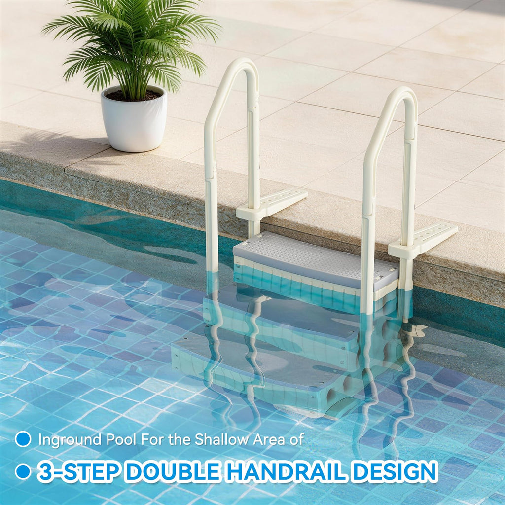 Outvita 3 Steps Heavy-Duty Safety Pool Ladder for Above Ground Swimming Pools up to 60", 400lbs Capacity, Stair Entrance with Handrails(Beige)