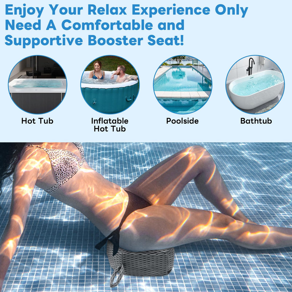 Hot Tub Booster Seat for Adults, Weighted 5" Extra Thick Spa Cushion, 4+ lbs Core Stays Submerged No Floating, 3D Air Mesh Quick Dry, Non-Slip Seat Riser for Jacuzzi, Bathtub & Outdoor Spa(Grey)
